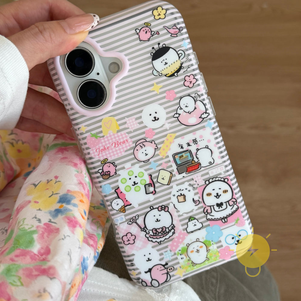 Phone Case For iPhone 17 Pro Max 16 15 14 13 TPU Matte Bear Stripe Aesthetic Korean Cute