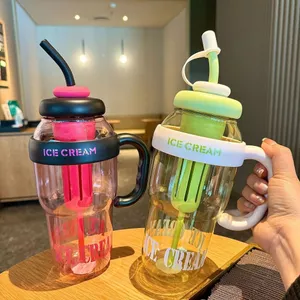Cốc Rơm 00616 / 1300ml / -20℃-110℃/ Dung Tích Lớn Chịu Nhiệt Độ Cao / Giá Trị Cao Bé Gái Influencer Cốc Nước Tay Cầm Tiện Lợi Với Trà Rơm Rò Rỉ Trà Hoa Cốc Nhựa