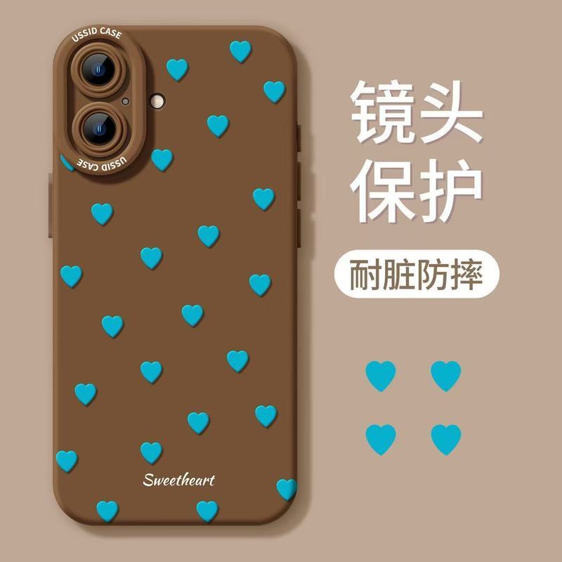Sáng Tạo Trái Tim Xanh Thích Hợp Cho iPhone17Promax Vỏ Điện Thoại Apple 16 Dây 15 Phong Cách Mới 14 Cao Su Mềm 13