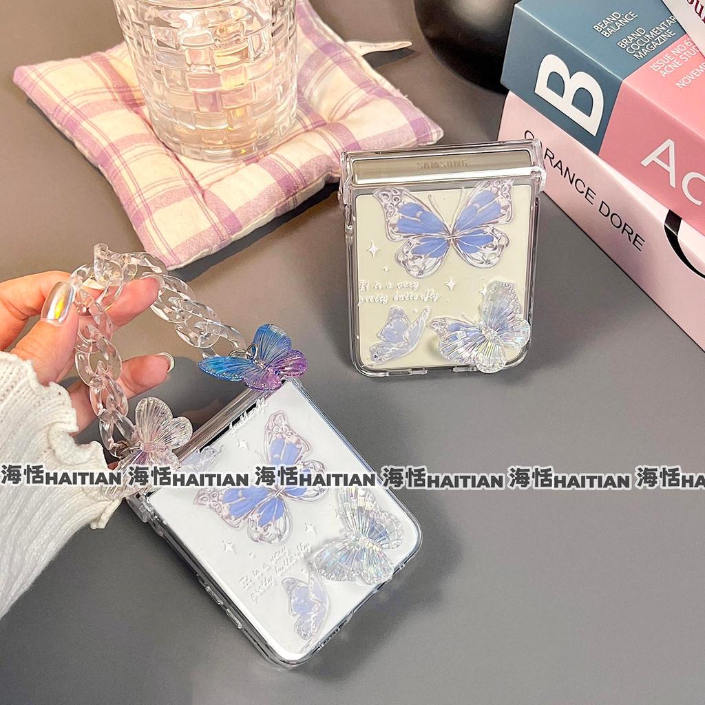 Tương thích với Ốp điện thoại hình bướm 3D Samsung Galaxy ZFlip7 ZFlip6 Vỏ cứng có thể gập lại có dây buộc cho Z Flip 7 / 6 / 5 / 4 / 3 / 5G Vỏ bảo vệ