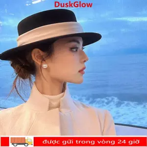DUSKGLOW Top Hat dành cho nữ, Mũ nỉ phẳng thanh lịch trang trọng, Vành rộng ấm áp Cổ điển Fedoras Mũ phụ kiện váy