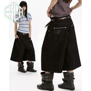 Quần short denim nam ESEA, thương hiệu thời trang retro Mỹ, phong cách cao cấp và trung tính