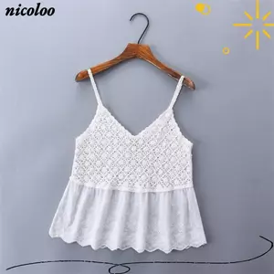 Áo dệt kim rỗng thêu NICOLOO, Áo ba lỗ ngắn thêu mùa hè, Áo dệt kim không tay bằng vải Cotton Bohemian dành cho nữ