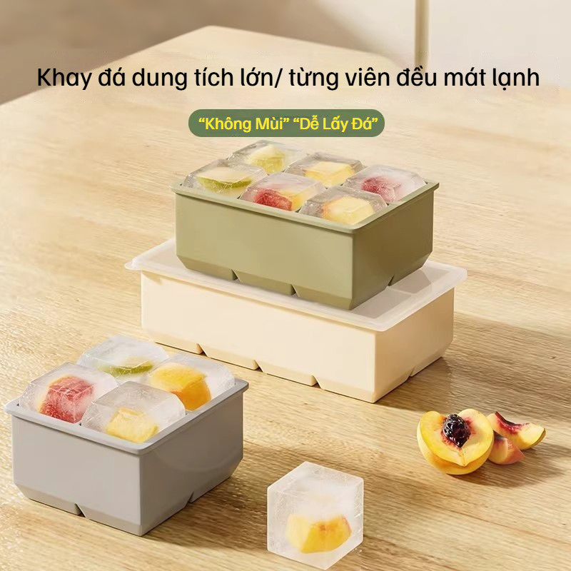 🔥 Khay Làm Đá Viên Silicon 8 Ô Cao Cấp Có Nắp Đậy Food Grade Dễ Bật Lấy Đá An Toàn Thực Phẩm Làm Thạch Kem Trái Cây Đông Đá Tủ Lạnh Nhà Bếp