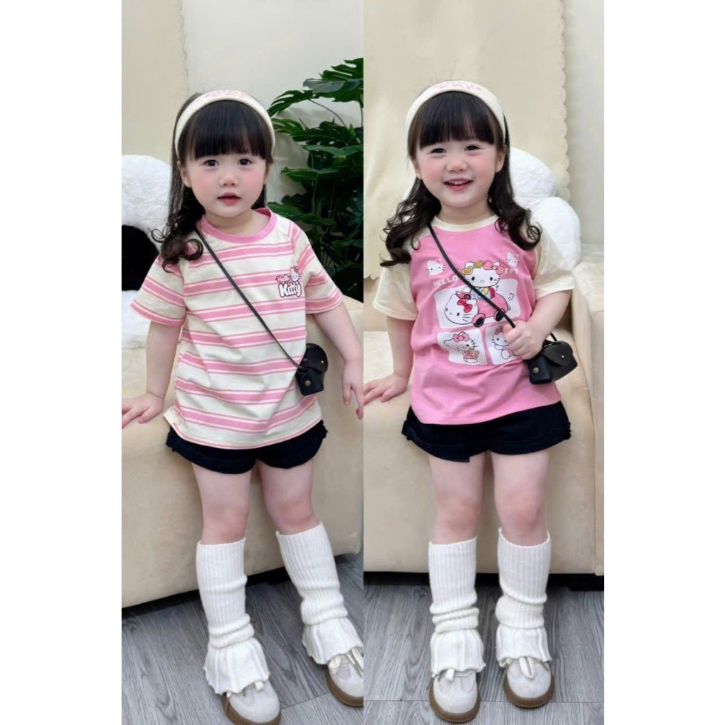 Sét Bé Gái HỌA TIẾT HELLOKYTY GIÁP LĂNG QC67 K.Kid Bộ Mùa Hè Chất Cotton Mềm Mát M88