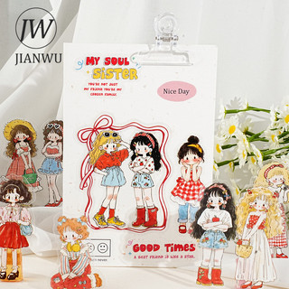 JIANWU Dễ Thương Power Girl Series Kawaii Nhân Vật Phong Cảnh Chất Liệu Cắt Dán Thêu Sò PET Miếng Dán Sáng Tạo Tạp Chí Văn Phòng Phẩm