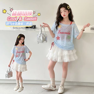 Bé Gái Váy Ngắn Ngọt Ngào Mùa Hè Phong Cách Mới Trẻ Em Lưới Khâu Váy Bánh Thời Trang
