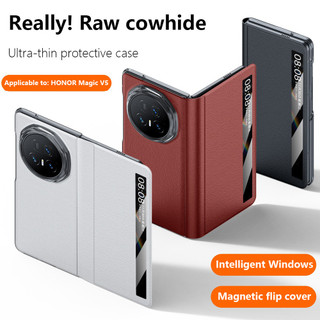 Smart Touch View Window Case cho Honor Magic V5 MagicV5 5G Da Thật Chính Hãng Flip Case Bảo Vệ Toàn Diện Vỏ Điện Thoại
