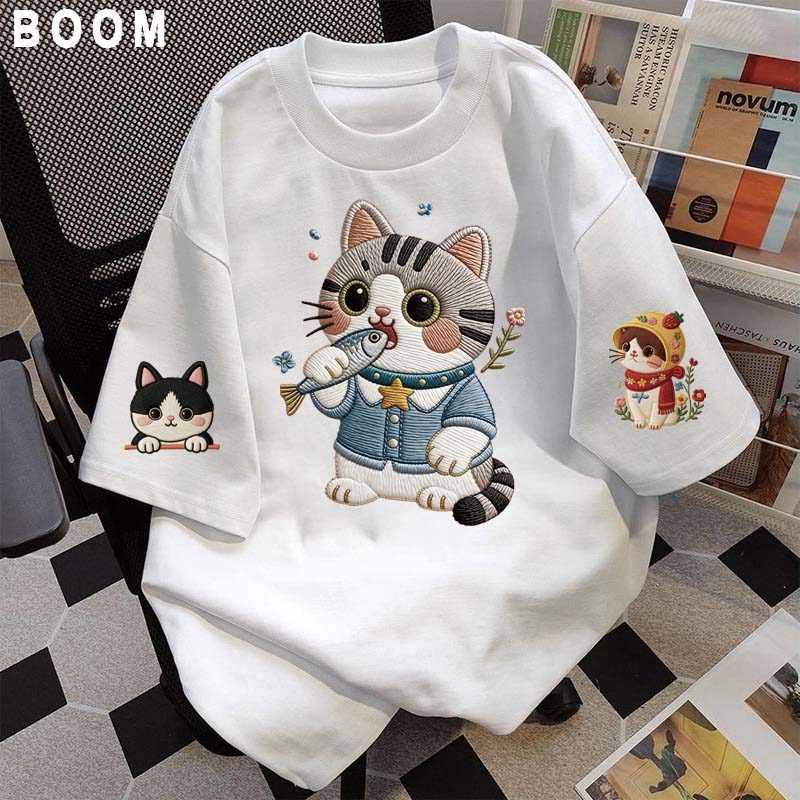Áo thun chữ thêu nữ kiểu hàn quốc form rộng tay lỡ cổ tròn cotton mát - hè hot trend in cách dễ thương- Local brand #08