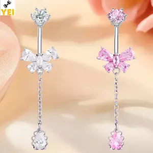 Nhẫn rốn zircon thép không gỉ với bướm trái tim, pha lê sáng bóng - Phụ kiện thời trang dành cho nữ