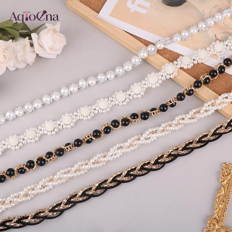 AqToCna Thắt lưng nữ ngọc trai với dây xích đàn hồi - Phụ kiện thời trang cho quần áo