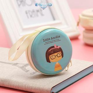 E-WOITD 1 Sáng Tạo Tròn Đồng Xu Ví Hoạt Hình Cô Gái Hộp Bảo Quản Tai Nghe Cáp Mini Dây Kéo Túi E-WOITD