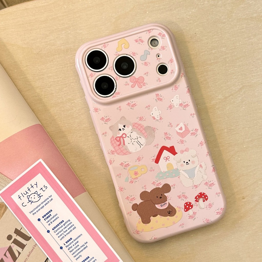 Ốp điện thoại hình động vật hoạt hình hoa hồng phong cách Hàn Quốc iphone17pro max 15 vỏ mềm chống sốc