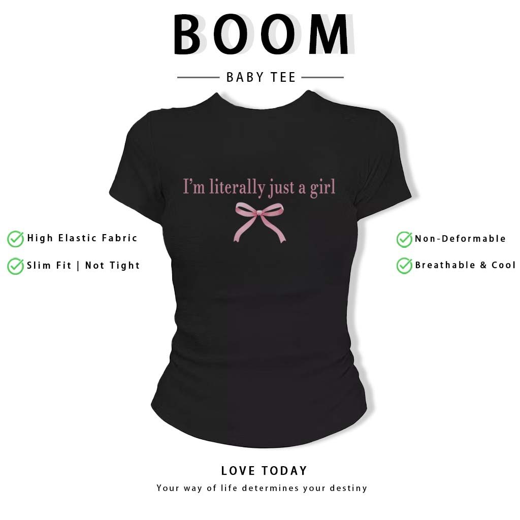 BOOM Áo Baby Tee Nữ Cotton Ôm Body-Áo Thun Ngắn Tay Y2K In Hình PhongCách Mùa Hè, Cổ Tròn Hàng Đầucách hàn quốc phongR27