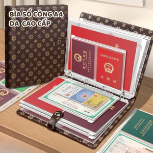 Bìa Sổ Còng Da PU Cao Cấp Dày Dặn Lưu Trữ Tài Liệu Có Khoá Bấm Khoá Kéo Bìa Còng A4 Sức Chứa Lớn