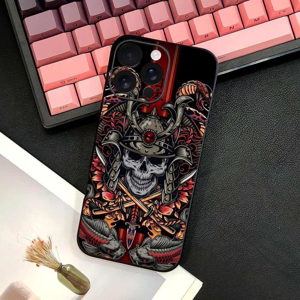TP-1 Oni Hannya Samurai Demon Ốp Lưng Điện Thoại IPhone 17 16 15 14 13 12 11 Pro Max Plus Mini Đen Mờ Vỏ Mềm Funda