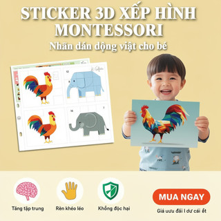 Nhãn dán xếp hình 3D Động vật Montessori Đồ chơi giấy DIY Hoạt động học tập Bộ giáo dục trẻ em