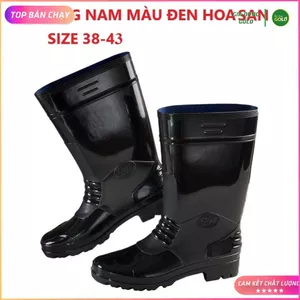 Ủng nhựa màu đen Hoa San 38-44 đế cứng, ủng nam 01 đen, ủng đen bảo hộ lao động giadunggold