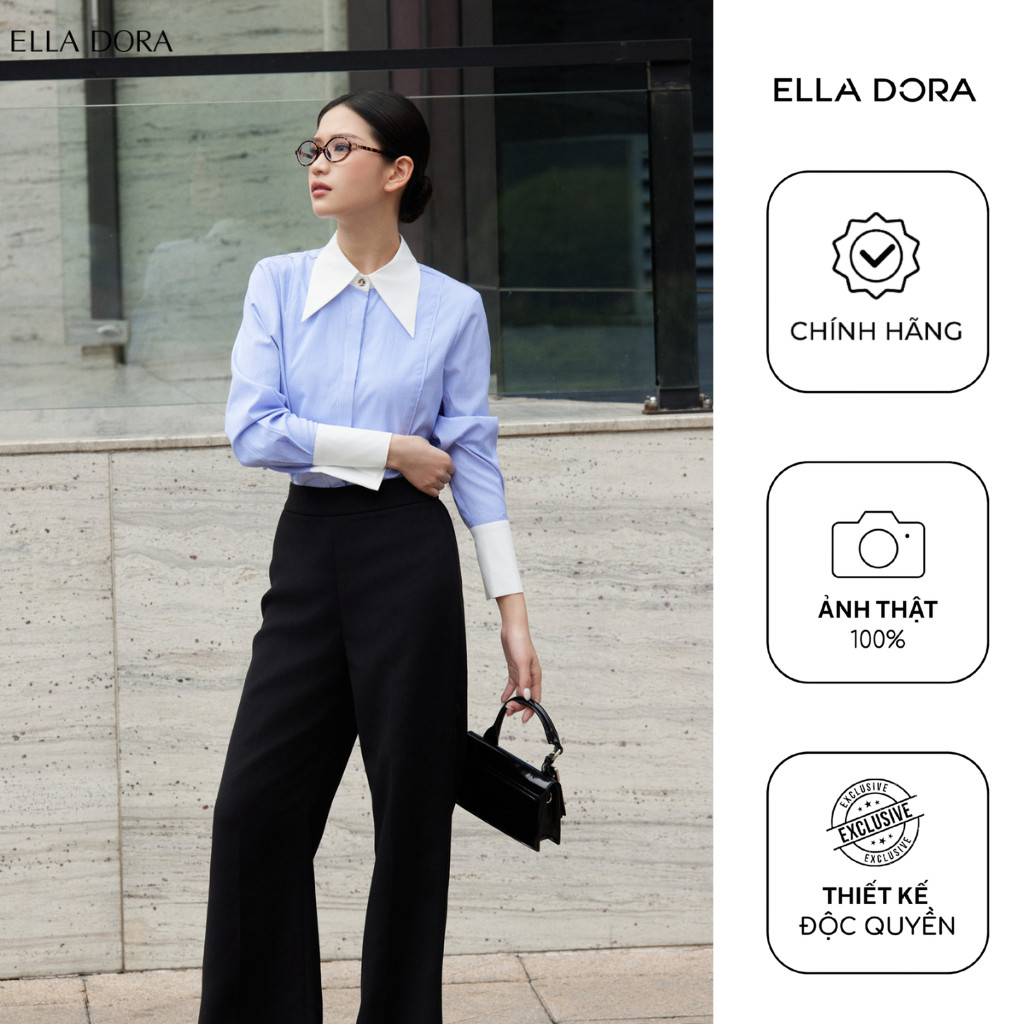 Áo sơ mi nữ ELLA DORA kẻ xanh phối cổ form dáng suông thanh lịch phong cách công sở [SM156]