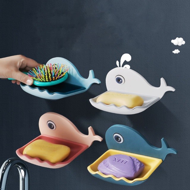 Khay đựng xà bông dán tường hình cá heo, khay dán tường đa năng