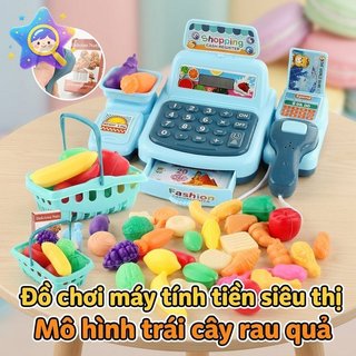 Trẻ em Máy tính tiền Đồ chơi siêu thị Bộ rau củ quả Đèn nhạc Giả vờ chơi học tập