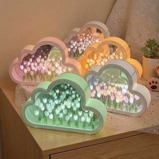 Tulip Đèn Ngủ Gương Acrylic DIY Trang Trí Phòng Ngủ LED Ấm Phát Sáng Dễ Thương Quà Tặng Bàn