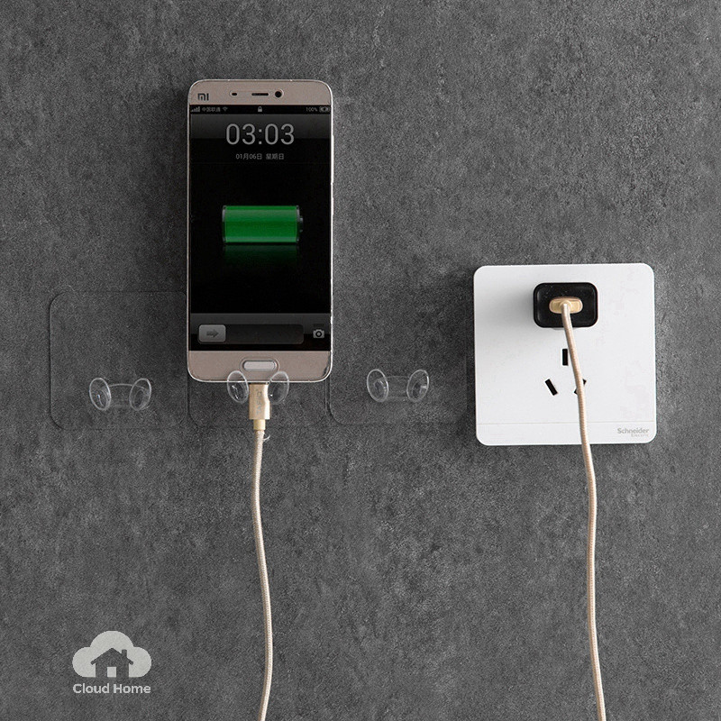 Không cần đục lỗ, dây nguồn không dấu vết, móc cắm, trong suốt, giá đựng đồ hoàn thiện.