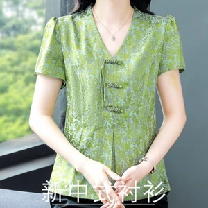 Áo sơ mi tay ngắn phong cách Trung Hoa, phù hợp mùa hè dành cho nữ