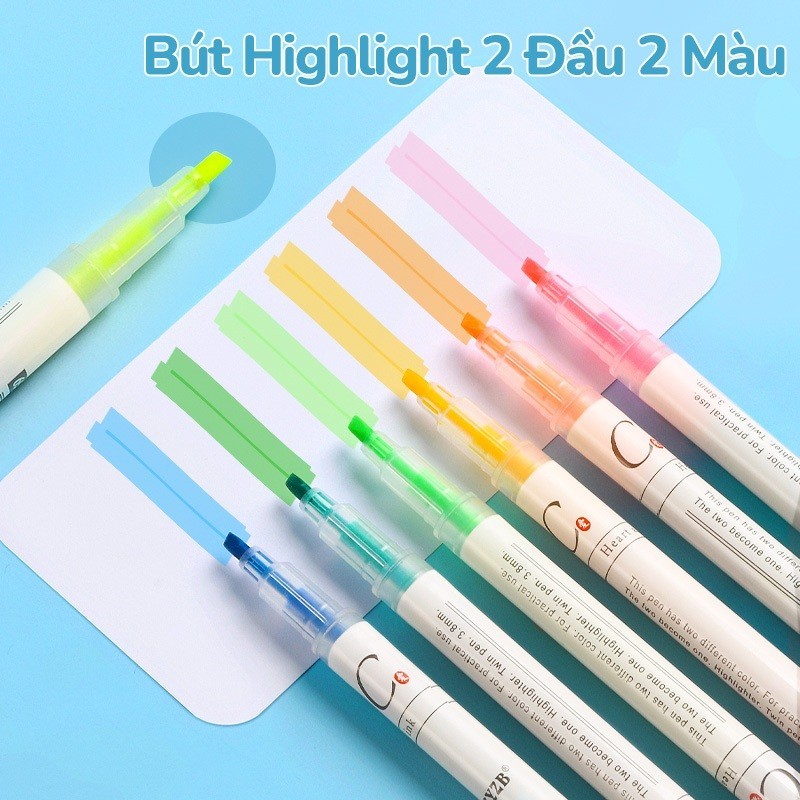 Bút Highlight 2 Đầu Dạ Quang – Bộ 6 Bút Nhớ Màu Pastel Tươi Sáng Viết Êm Đánh Dấu Cho Học Sinh
