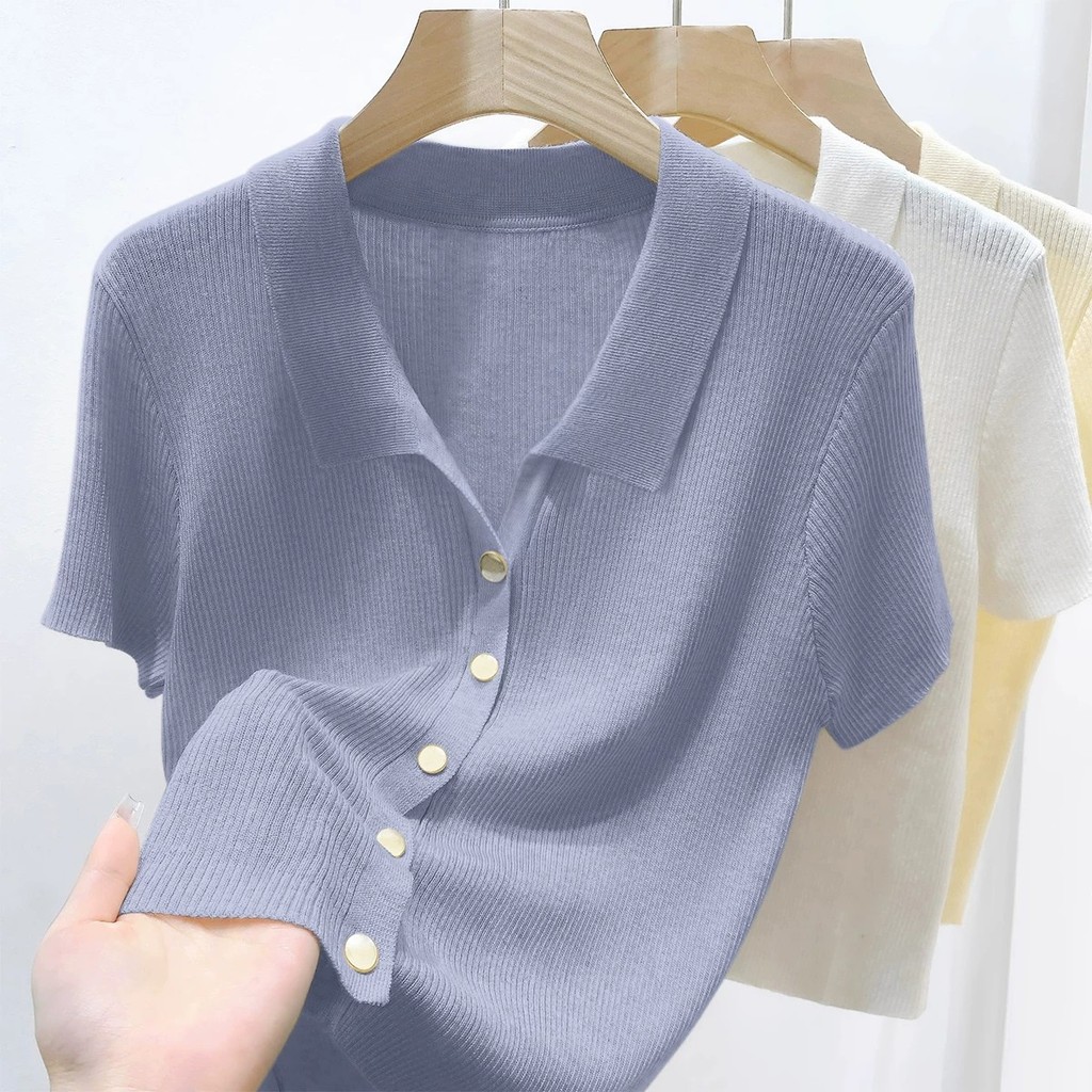 SUXI Áo polo nữ màu sắc đơn giản, mềm mại, cổ polo, ngắn tay, phù hợp mùa hè 260428