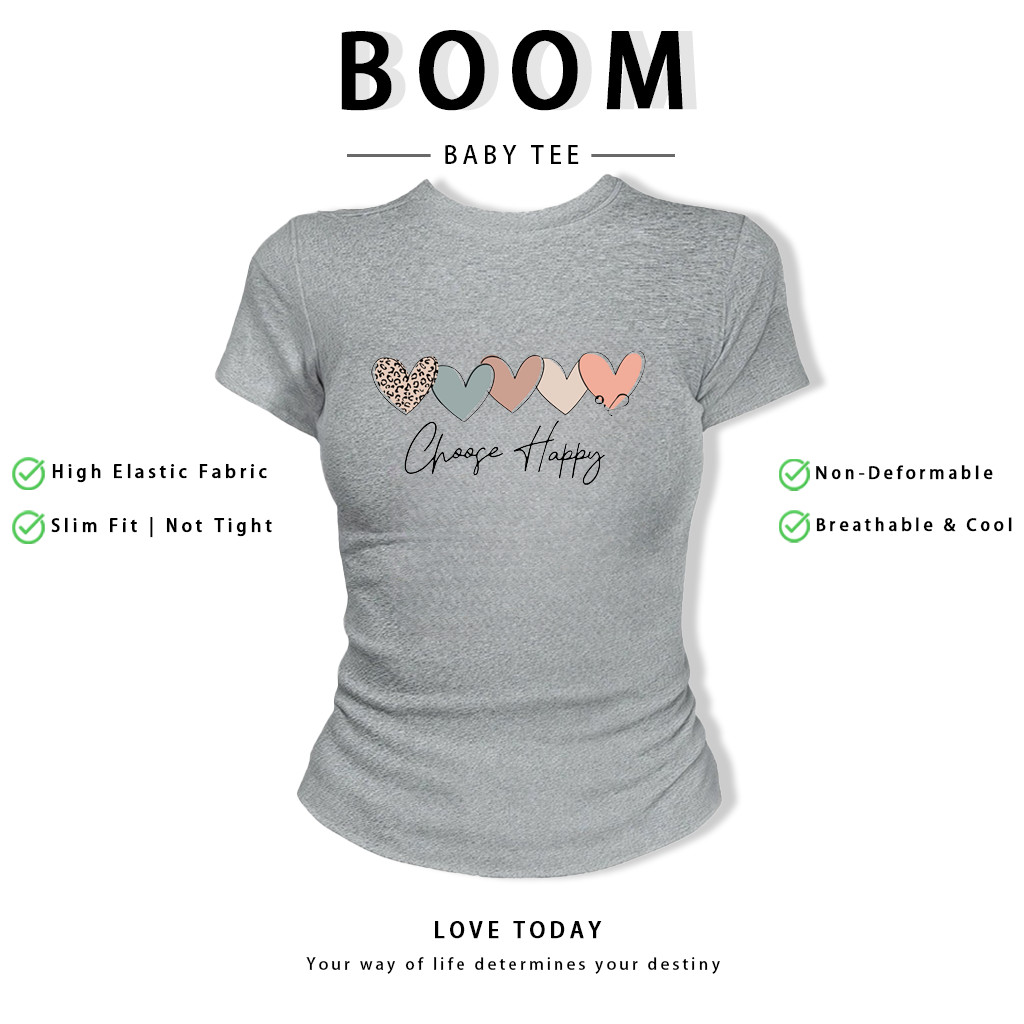 BOOM Áo Baby Tee Nữ Cotton Ôm Body-Áo Thun Ngắn Tay Y2K In Hình PhongCách Mùa Hè, Cổ Tròn Hàng Đầucách hàn quốc phongA63