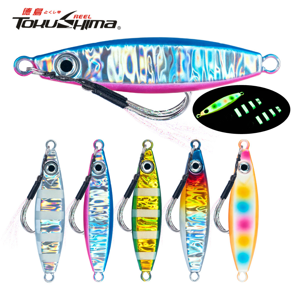 Dạ Quang Kim Loại Jig Chậm Sân Đúc Dụ 10g-100g Bờ Jigging Dụ Chìm Mồi Câu Cá Móc Đôi