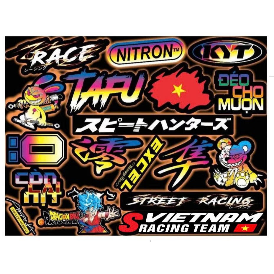 sticker mini chữ race DÁN XE MÁY - XE ĐIỆN và nhiều tem nhỏ dán lên điện thoại laptop.....