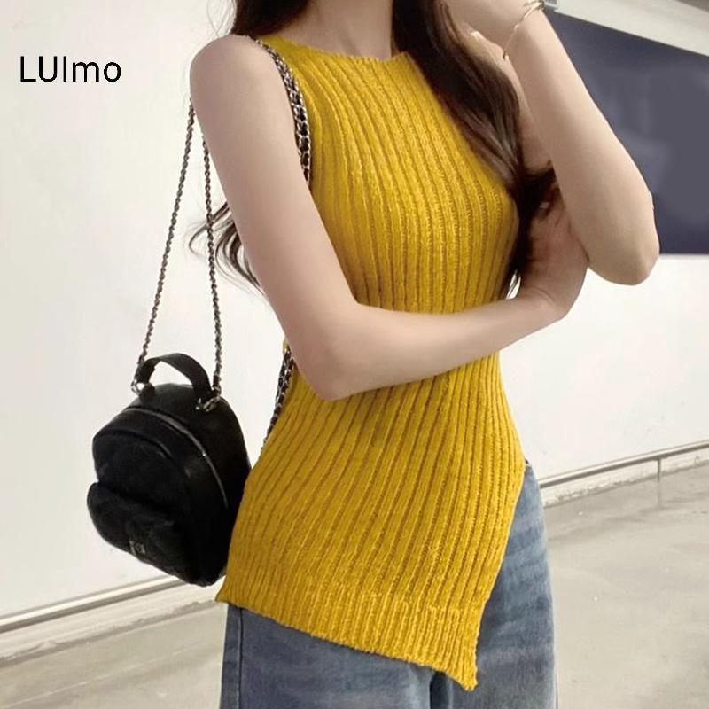 LUImo Mùa Hè Mới Thiết Kế Thời Trang Dệt Kim Camisole Top Khe Mỏng Phù Hợp Với Nữ SBS