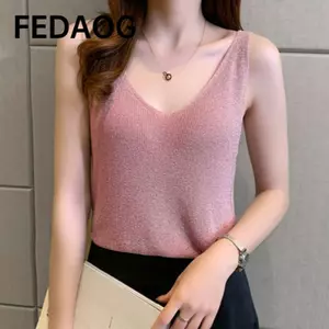 Áo tăng nữ FEDAOG, Áo Vest nữ thanh lịch thông thường, Áo hai dây không tay cổ chữ V 2024 mùa xuân hè