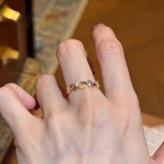 Nhẫn zircon màu mở điều chỉnh cho nữ, thiết kế ngọt ngào, đa năng, phù hợp học sinh