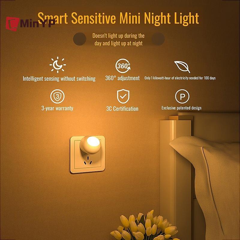 CMinYP 360° Đèn Ngủ LED Cảm Biến Ánh Sáng Mềm Mại Cho Bé Ăn Bảo Vệ Mắt Tiết Kiệm Năng Lượng Đèn Học Đọc Sách Hành Lang Vinh Quang