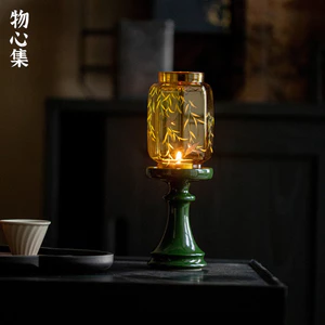 chân nến thủy tinh xanh lục bảo phong cách trung hoa cổ điển đèn nến thơm decor bàn trà thiền phụ kiện trang trí gốm sứ