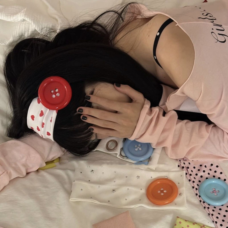 Băng đô rộng chấm bi cổ điển, Băng đô co giãn trang trí nút lớn dễ thương, Phụ kiện tóc hàng ngày thông thường Y2K