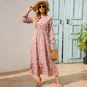 Mùa Hè Bohemian Nữ Đầm Maxi Thường Ngày Dài Tay Cao Cấp Đi Biển Người Phụ Nữ Voan Váy Hoa Vestidoes Mujer Mới
