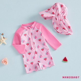 MG-Baby Rash Guard Đồ bơi có mũ 2 chiếc Bộ ong / Dưa hấu / Thuyền buồm In sọc Zip Up Đồ bơi dài tay