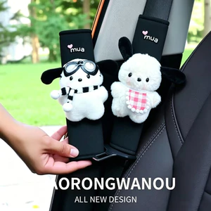 Pochacco Dây An Toàn Ô Tô Miếng Lót Vai Fuzzy Bảo Vệ Cổ Phụ Kiện Nội Thất Ô Tô Kawaii Sang Trọng Đai An Toàn Vỏ Bảo Vệ