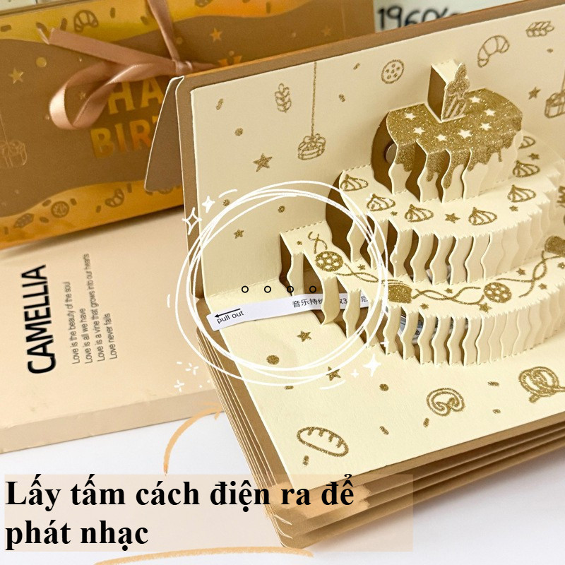 Thiệp Sinh Nhật 3D âm Nhạc ánh Sáng – Thiết Kế Bánh Kem, Khắc Giấy Sáng Tạo, Kèm Bao Lì Xì, Quà Sinh Nhật Trẻ Em