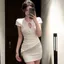Phong Cách Retro Tính Khí Cổ Sườn Xám Tay Ngắn Gợi Cảm Đầm Nữ Pure Desire Viền Slim-Fit Hẹp Rộng Ôm Hơn Nhìn Hông Váy Ngắn