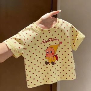 Phiên Bản Hàn Quốc Bé Gái Dễ Thương Chấm Bi Hoạt Hình Tay Ngắn Trẻ Em Thời Trang Ngôi Sao Top