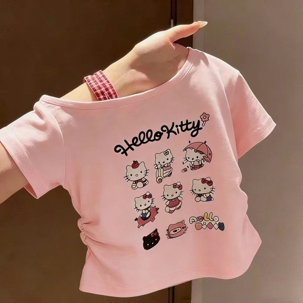 Bé Gái Mùa Hè Phong Cách Mới Ngắn Tay Ice Silk Áo Thun Trẻ Em Hoạt Hình In Hình Top