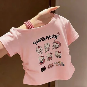 Bé Gái Mùa Hè Phong Cách Mới Ngắn Tay Ice Silk Áo Thun Trẻ Em Hoạt Hình In Hình Top