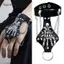 AqToCna Steampunk Đầu Lâu Ngón Tay Da PU Vòng Tay Dành Cho Nam Gothic Màu Bạc Liên Kết Dây Chuyền Vòng Tay Lắc Tay Ro Halloween AqToCna