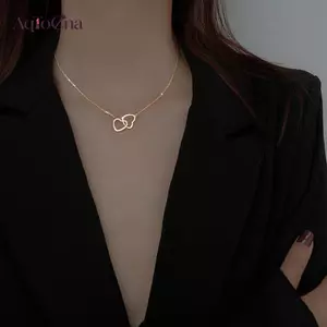 AqToCna Cá Tính Đơn Giản Đôi Trái Tim Choker Nelace Cho Nữ Mặt Dây Trái Tim Rỗng Nelace Xương Đòn Dây Chuyền Cô Gái Quà Tặng Trang Sức AqToCna