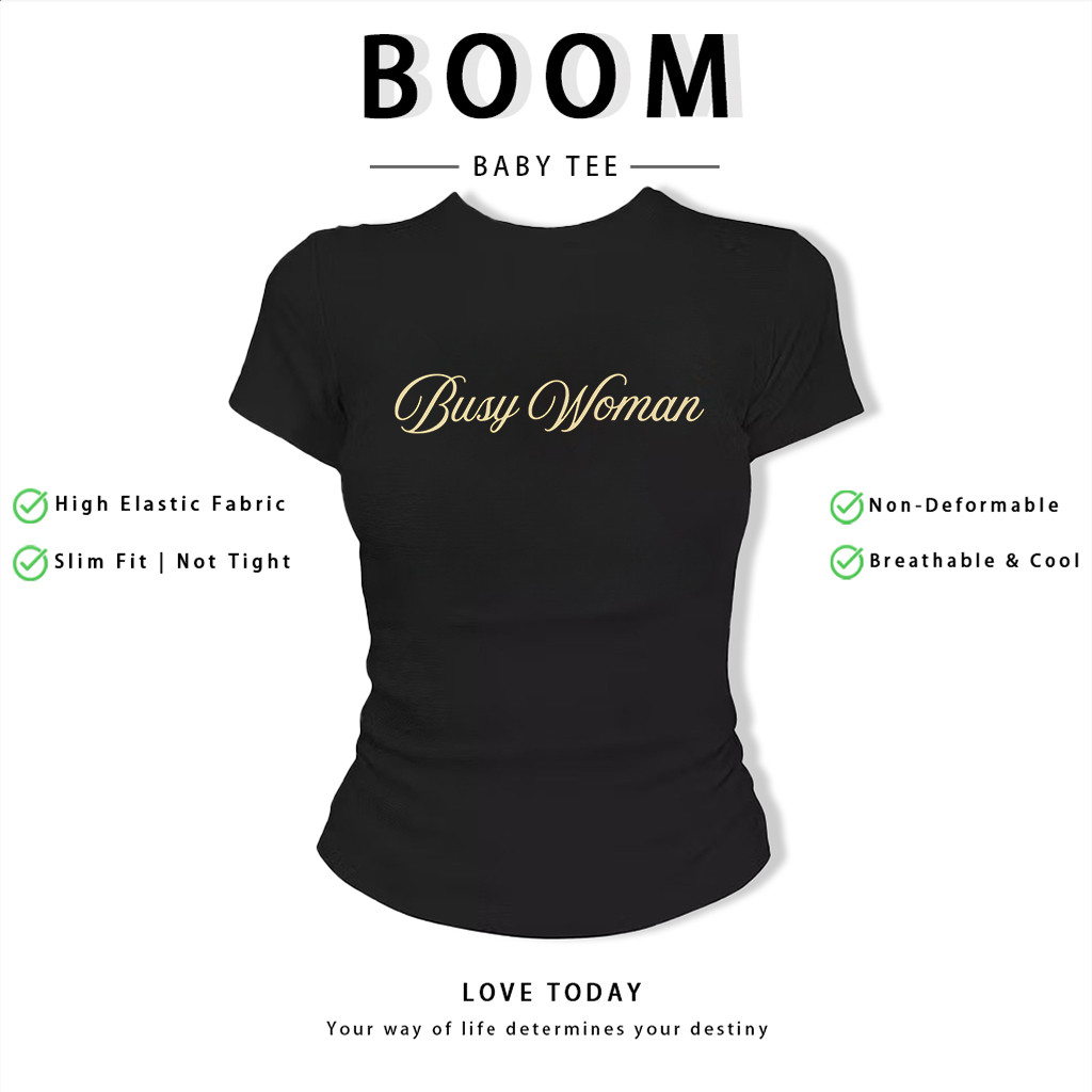 BOOM Áo Baby Tee Nữ Cotton Ôm Body-Áo Thun Ngắn Tay Y2K In Hình PhongCách Mùa Hè, Cổ Tròn Hàng Đầucách hàn quốc phongF69